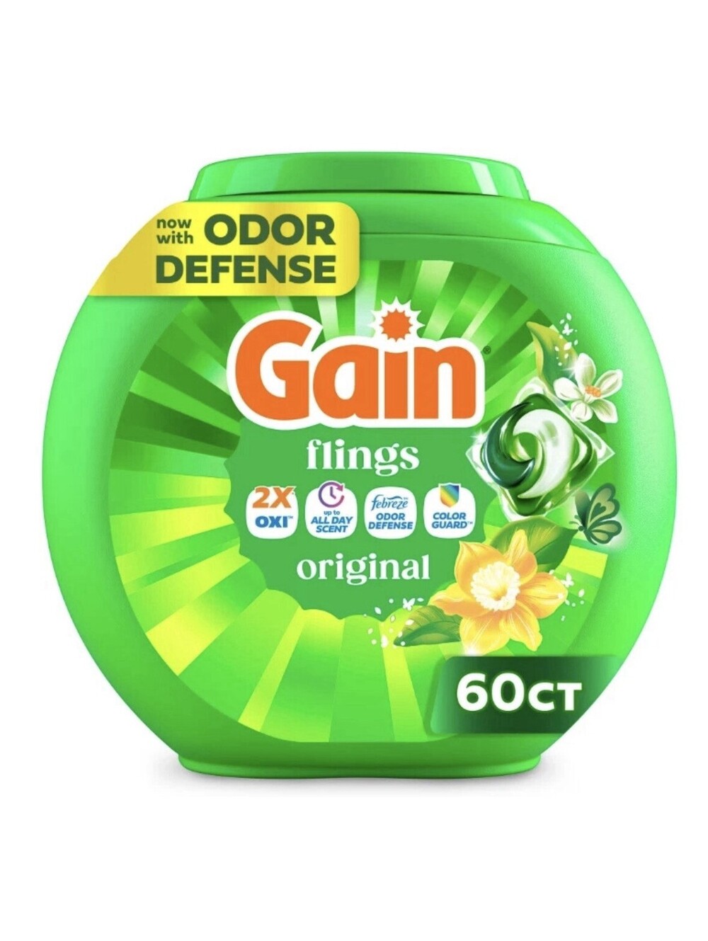 Gain Flings 4-in-1 Laundry Detergent Pacs Original 60 Count Oxi Boost